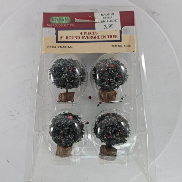 Lemax Village Collection 2" Round Evergreen Tree Set Of 4 - Picture 1 of 6